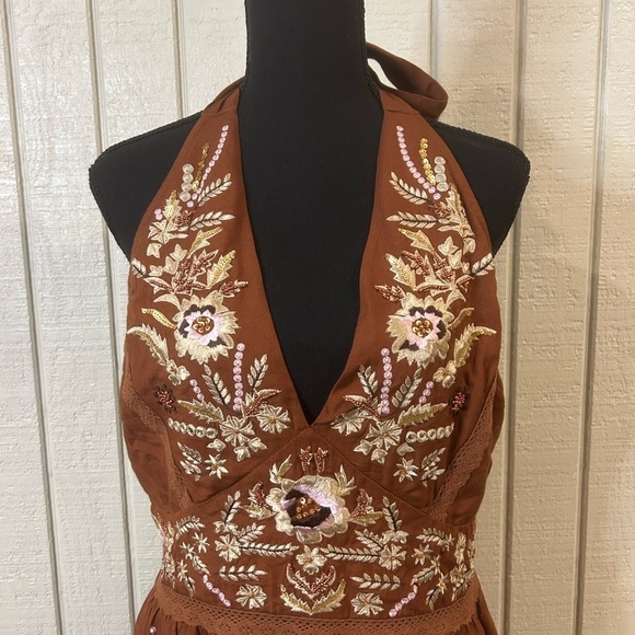 New Boston Proper Brown Embroidered Halter Dress, size large. - Picture 4 of 10